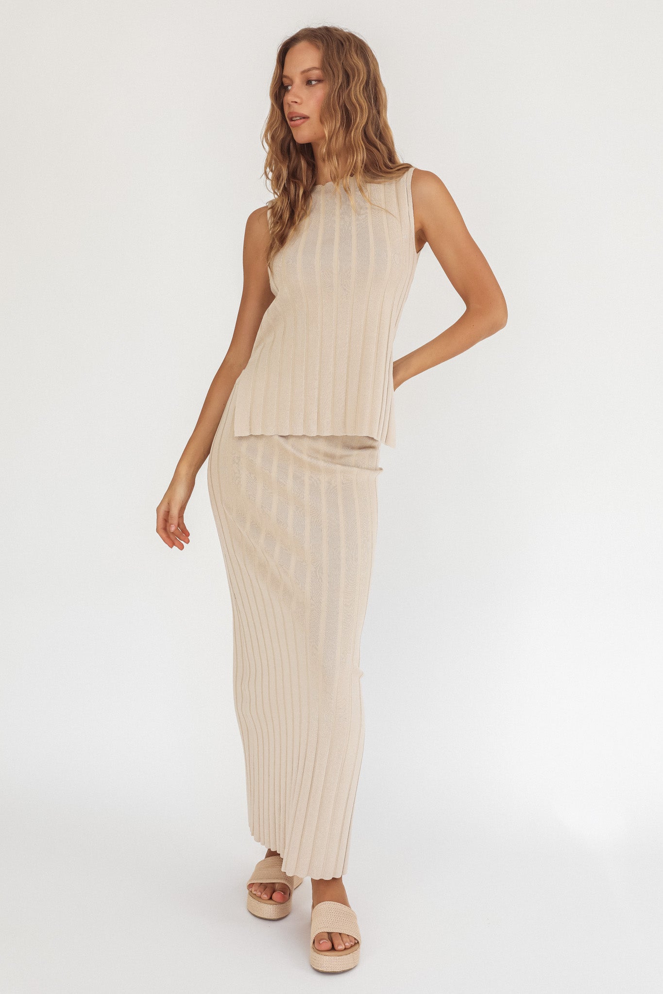 Kimora Ribbed Knit Maxi Skirt Sand