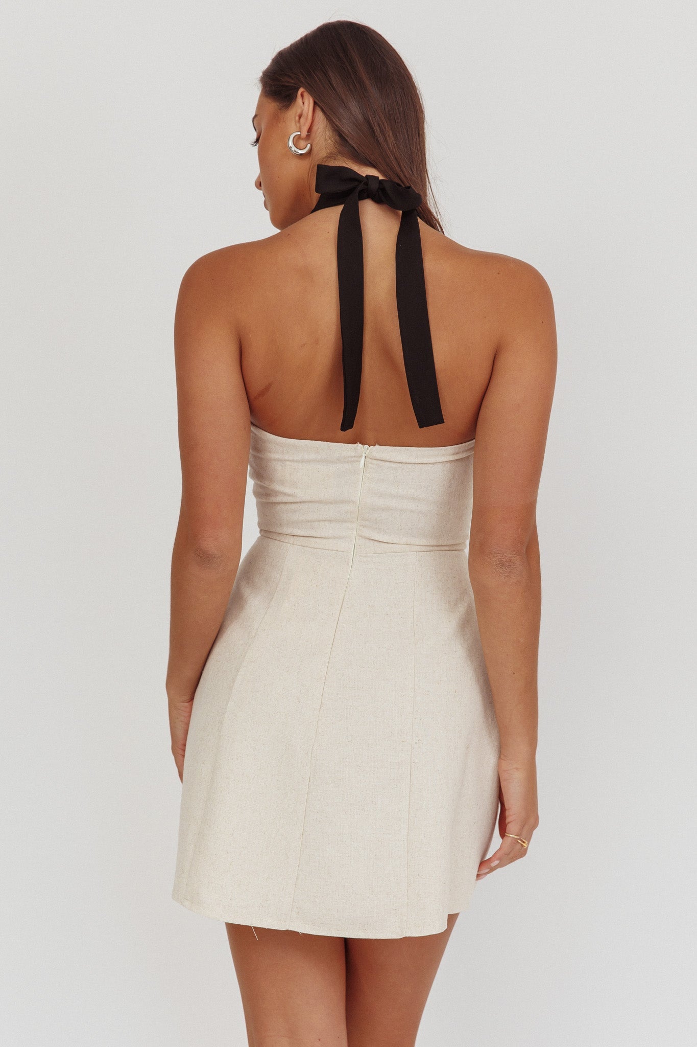 Lady Bow Halterneck Mini Dress Oat