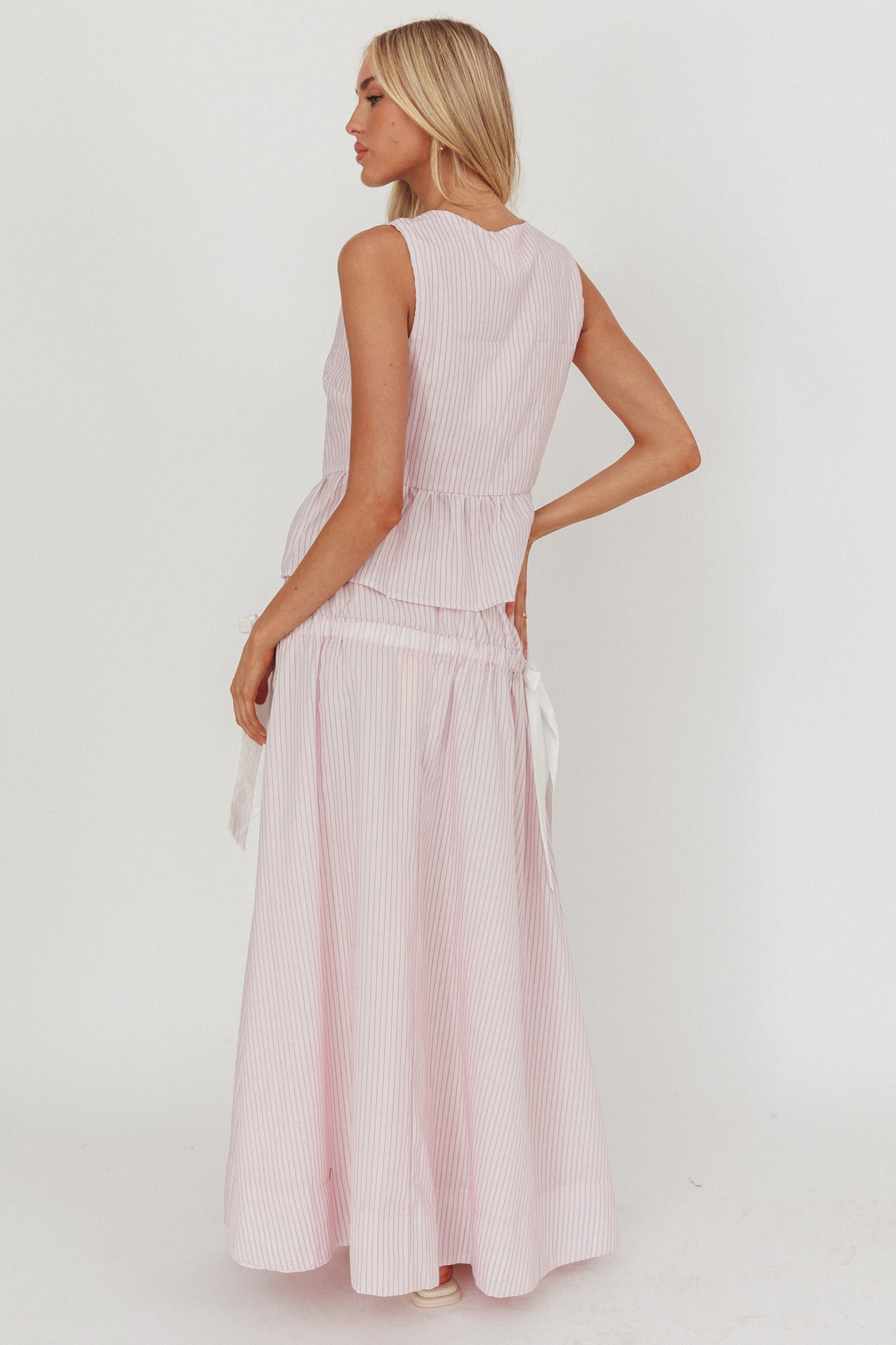 Salty Sea Side Bow Maxi Skirt Blush Stripe