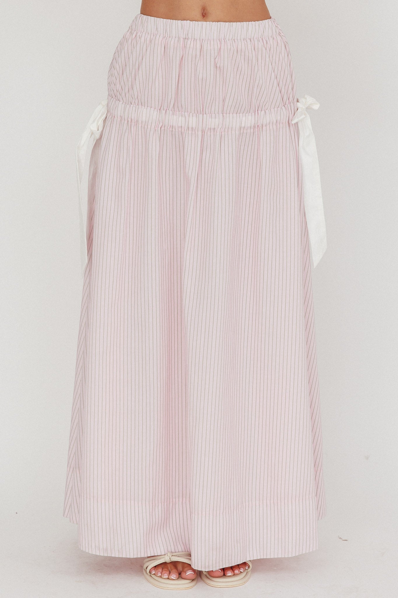Salty Sea Side Bow Maxi Skirt Blush Stripe