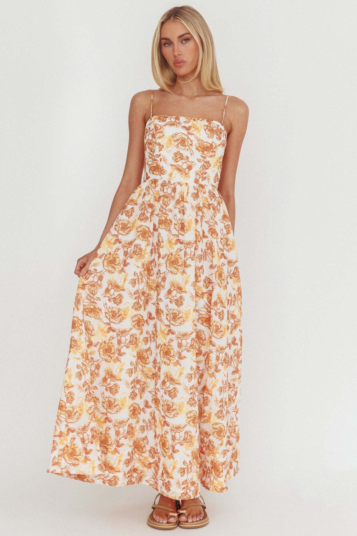 Wild Card Cami Strap Maxi Dress Floral Yellow