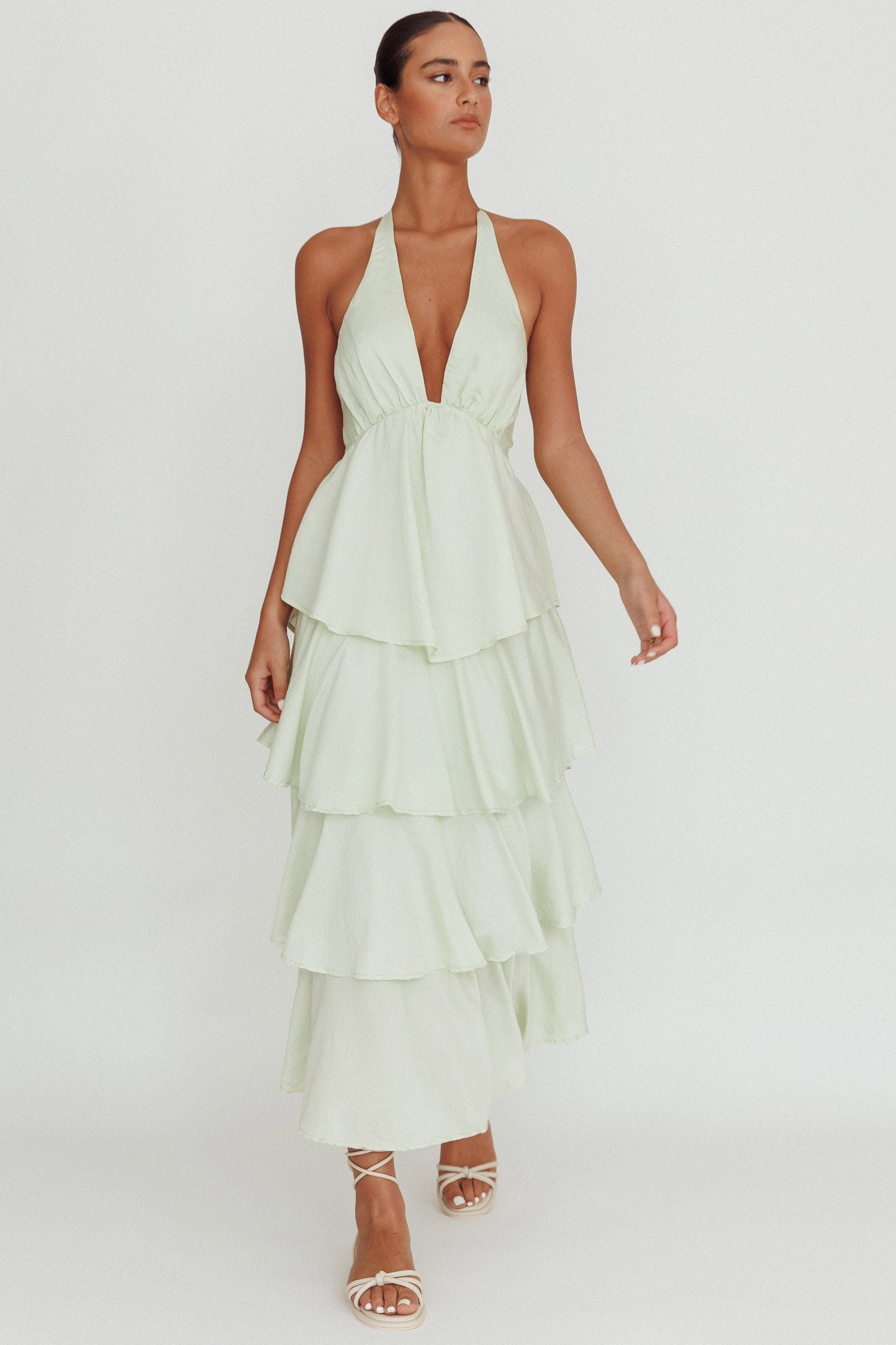 Catalina Tiered Ruffle Maxi Dress Sage