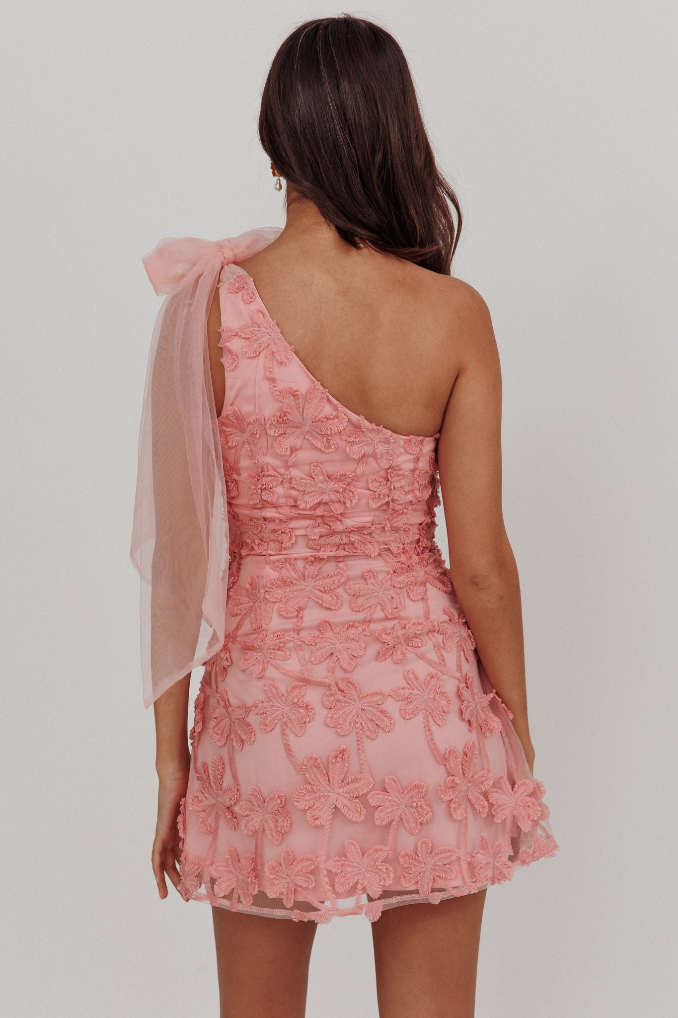 Mykonos Morning Tied One-Shoulder Mini Dress Embellished Pink