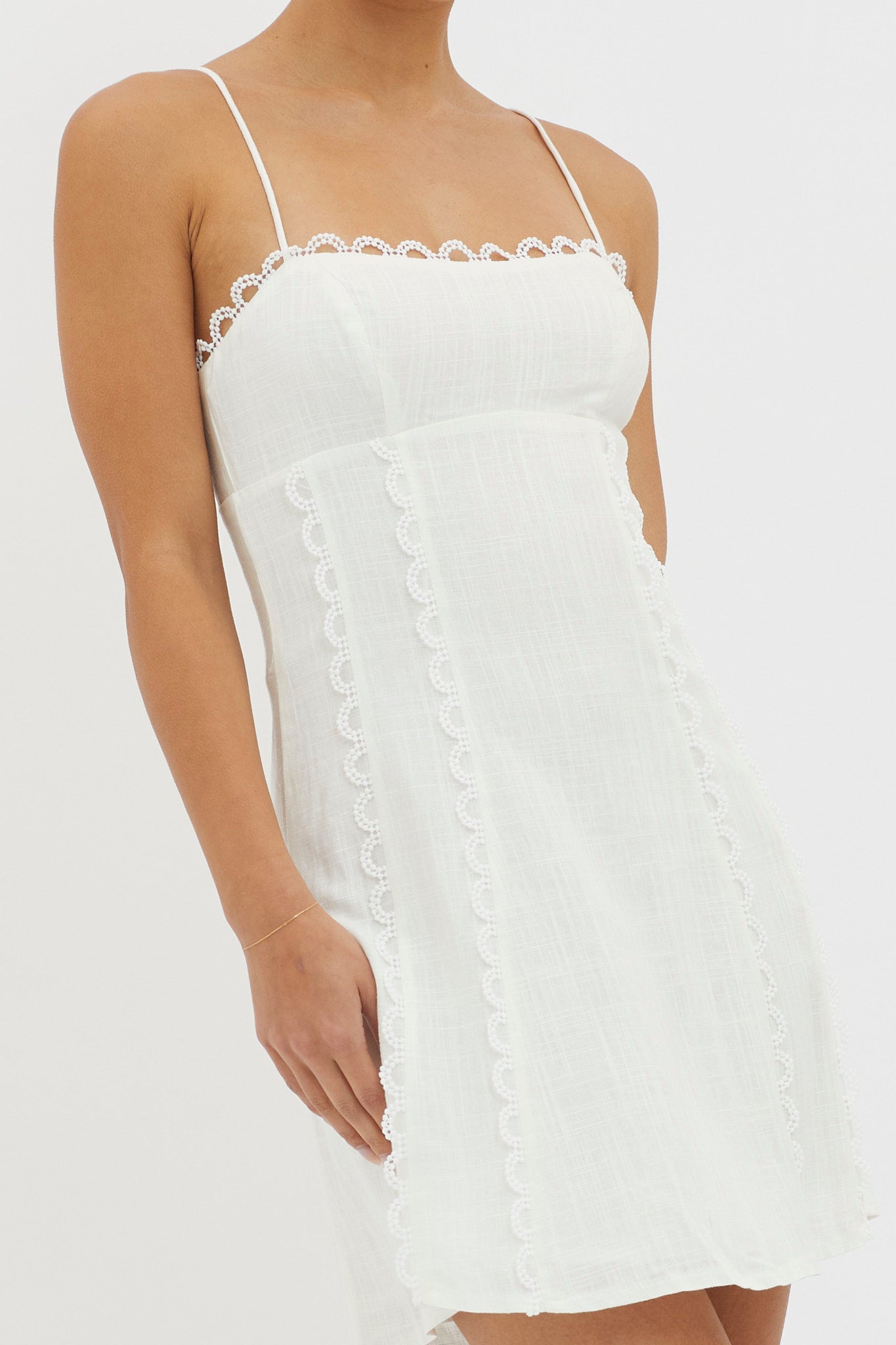 Chamberlain Scallop Trim Mini Dress White