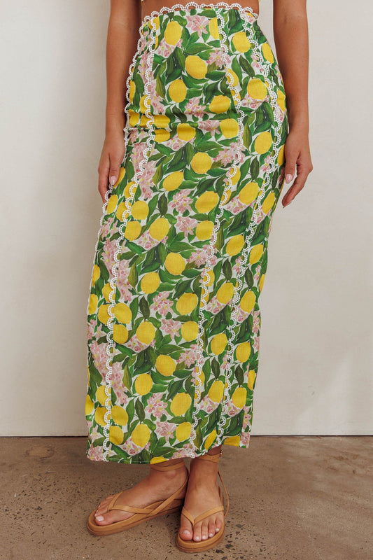 Chamberlain Scallop Trim Maxi Skirt Citrus Lemon