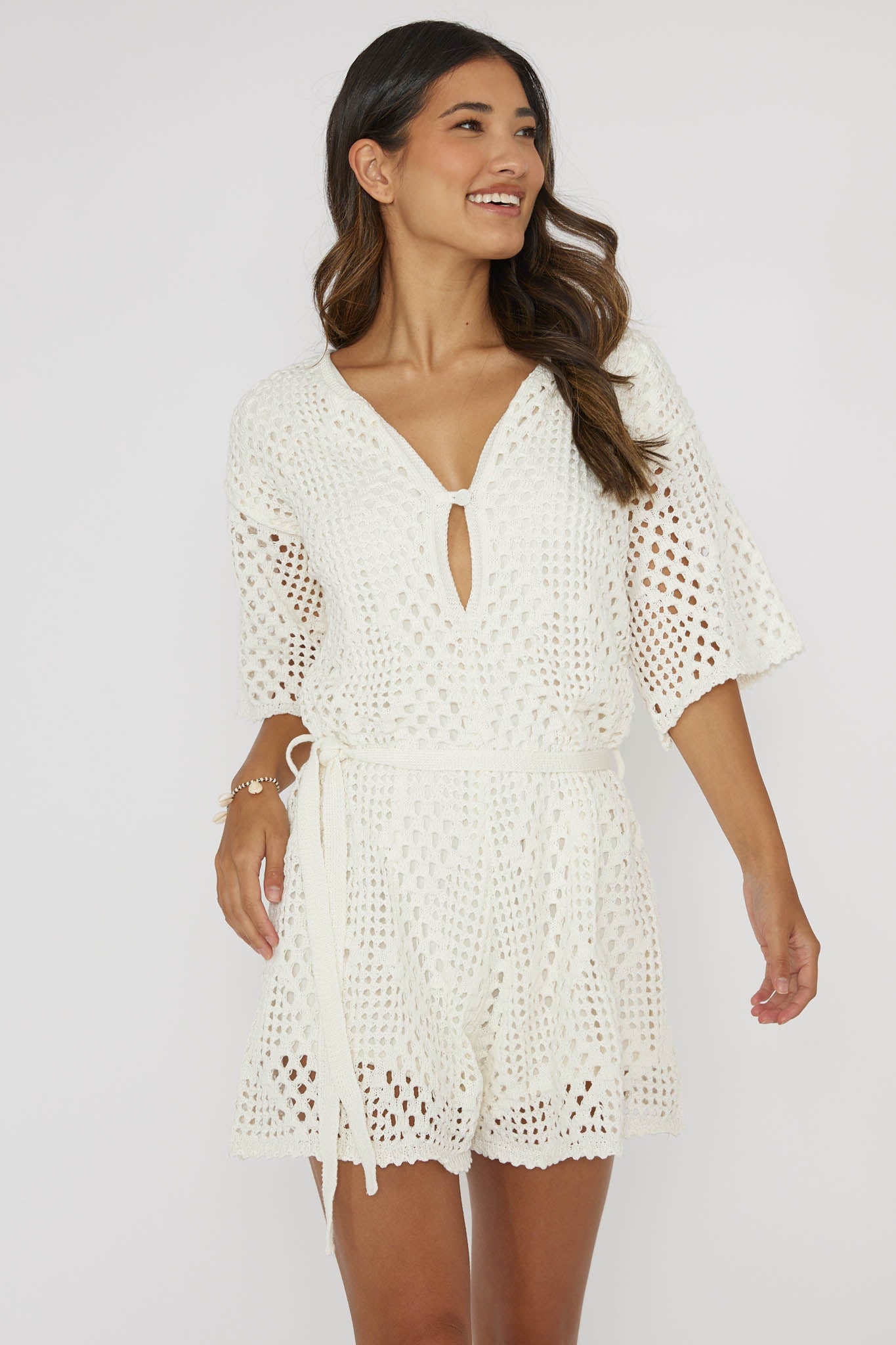 Asana Crochet Button Romper Cream