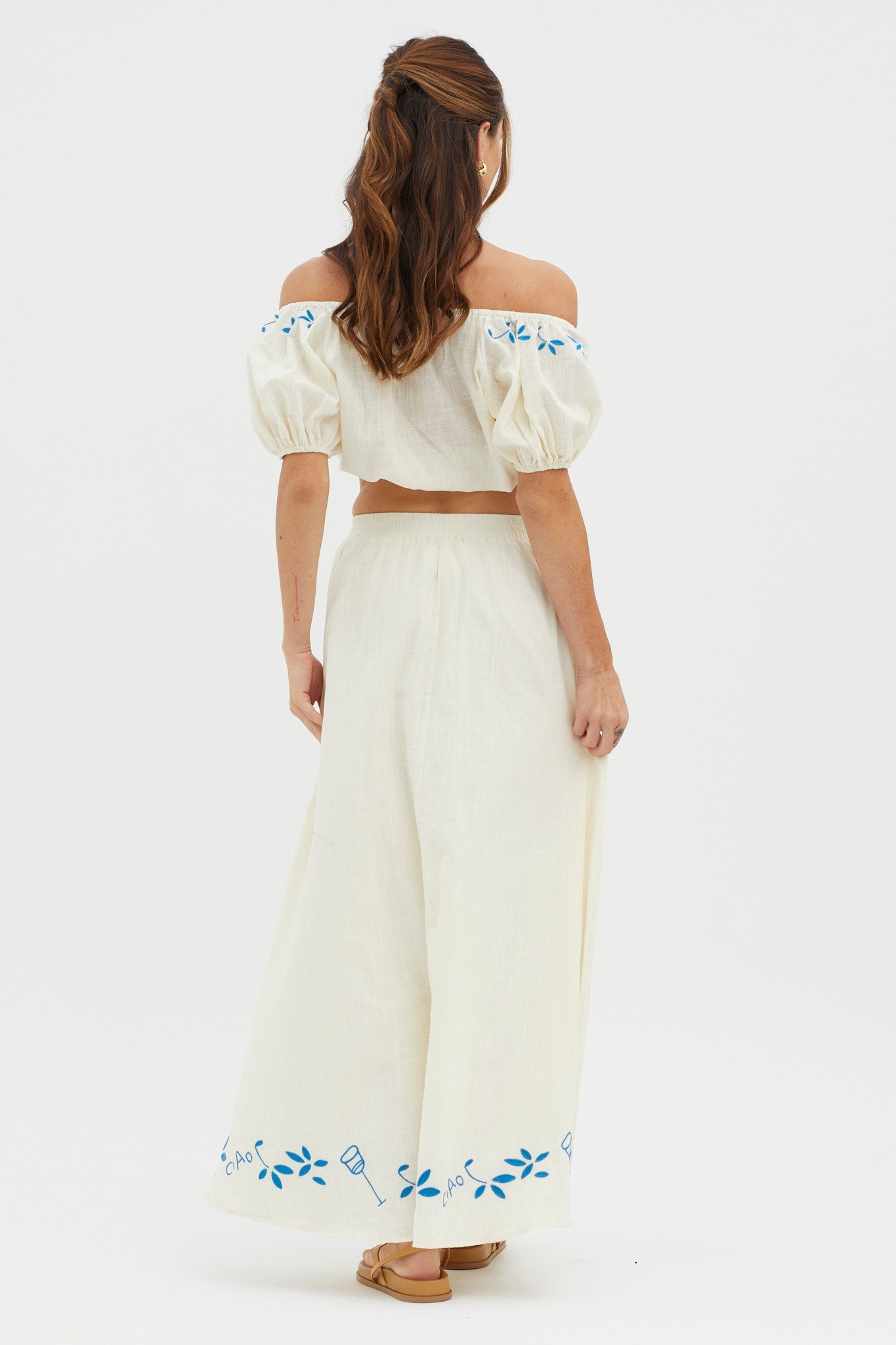 Ritual Embroidered Hem Midi Skirt Beige