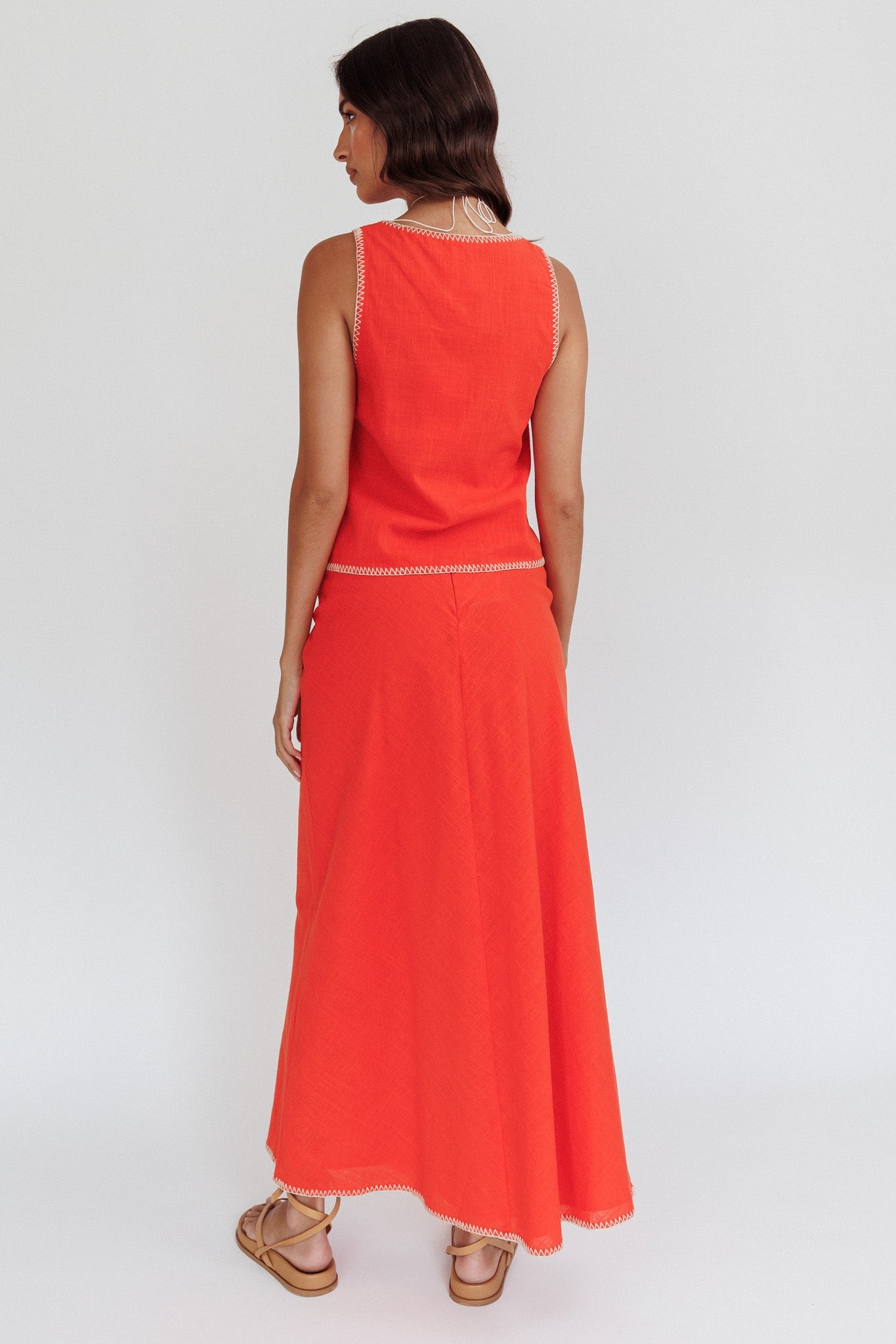 Dose Of Sunshine Blanket Stitch Skirt Orange
