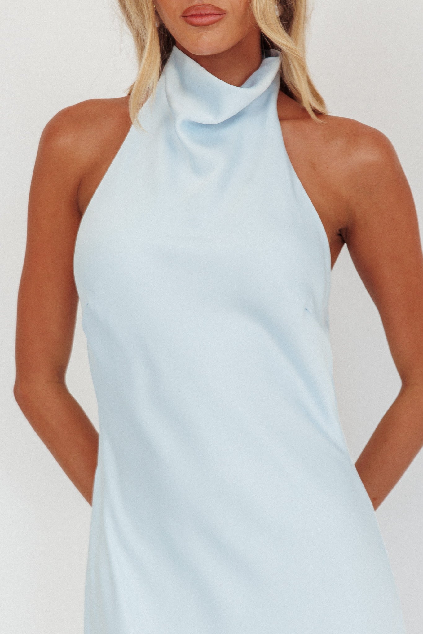 Sweetest Sundays Halterneck Open Back Dress Baby Blue