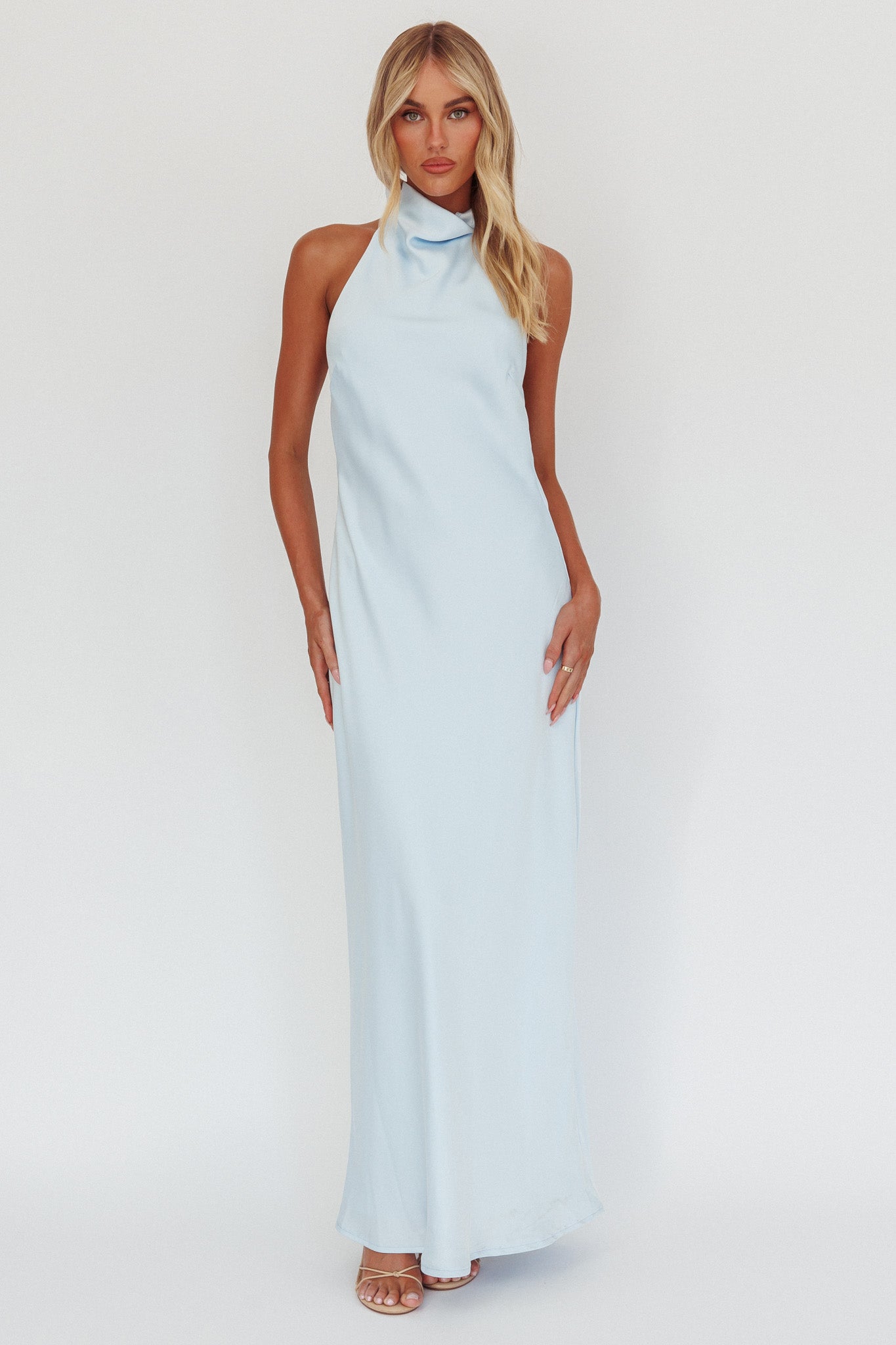 Sweetest Sundays Halterneck Open Back Dress Baby Blue