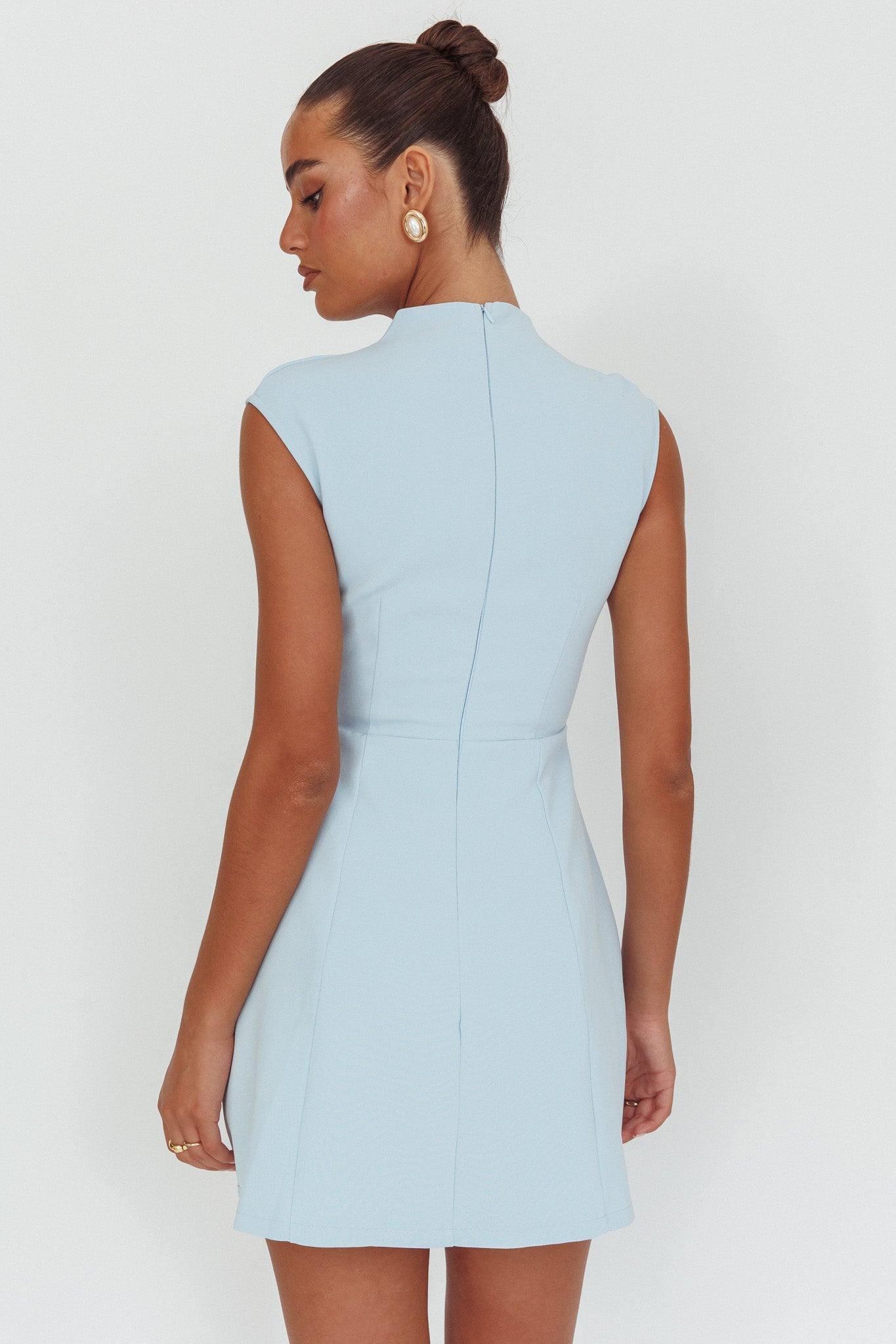 Thandi Pleat Shoulder Faux Pocket Mini Dress Steel Blue