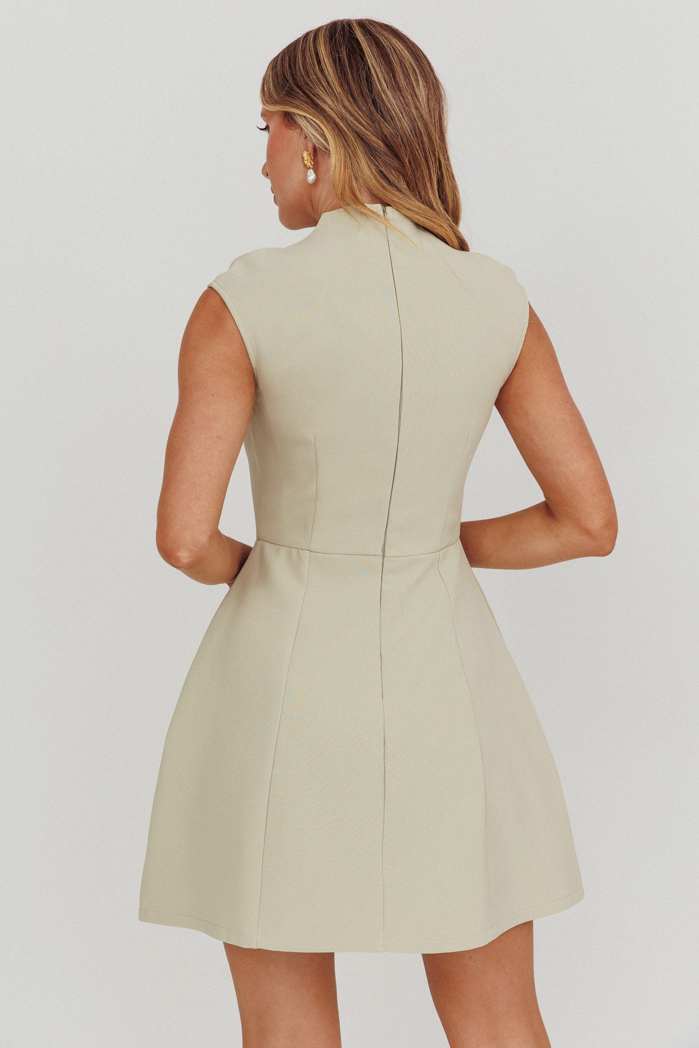 Thandi Pleat Shoulder Faux Pocket Mini Dress Sage