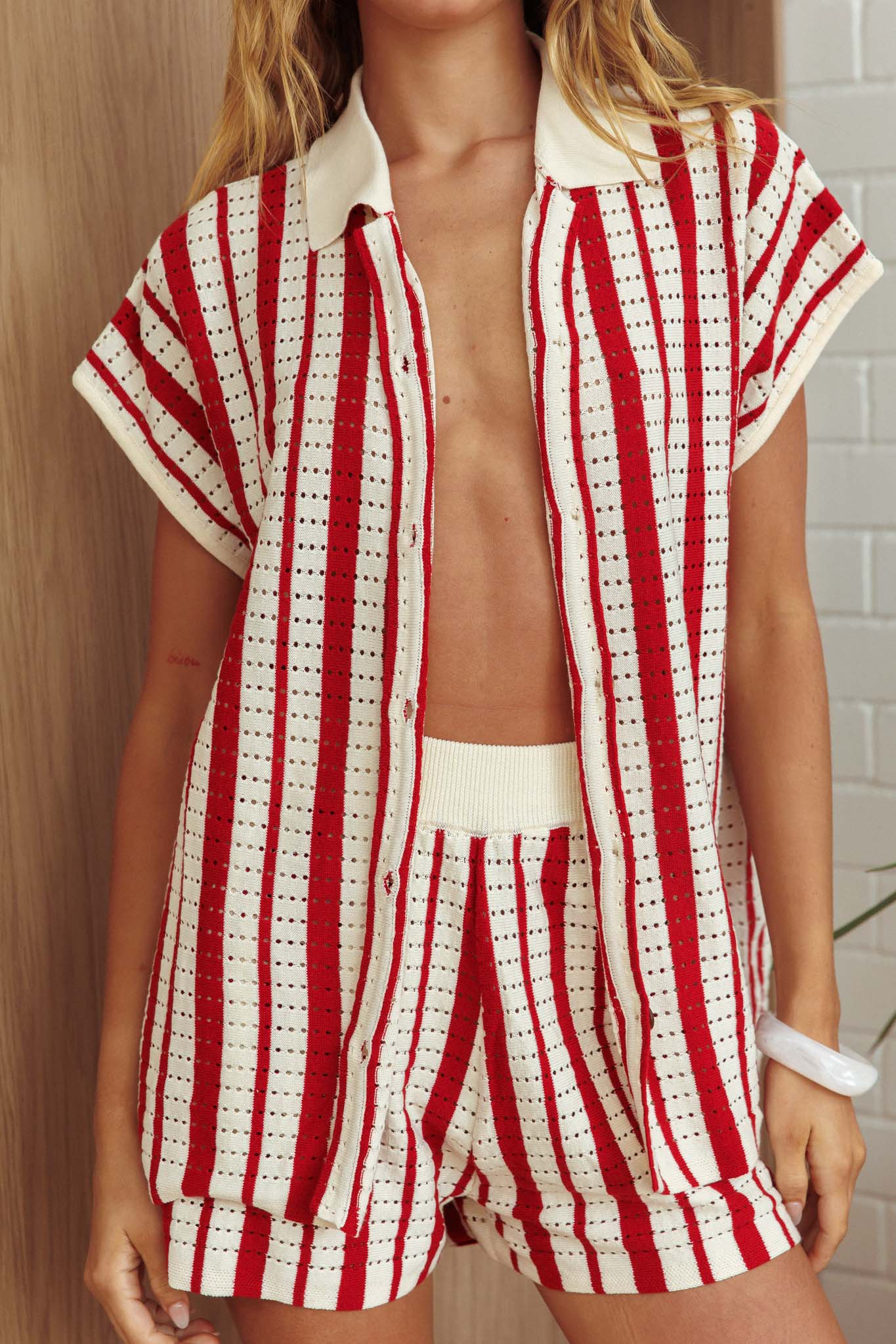 Influence Short Sleeve Knit Shirt Striped Red