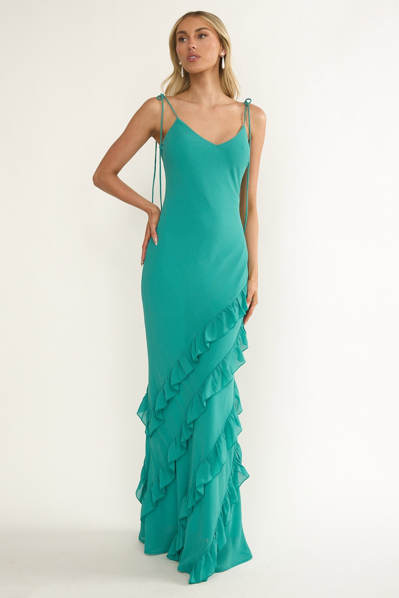 Dreamy Day Ruffle Trim Maxi Dress Turquoise