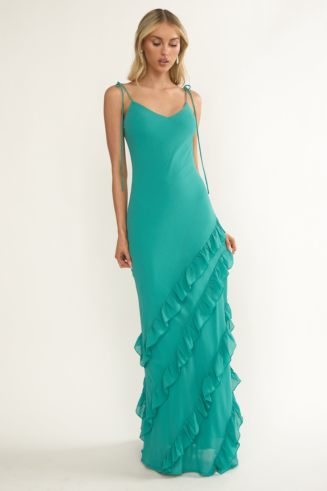 Dreamy Day Ruffle Trim Maxi Dress Turquoise