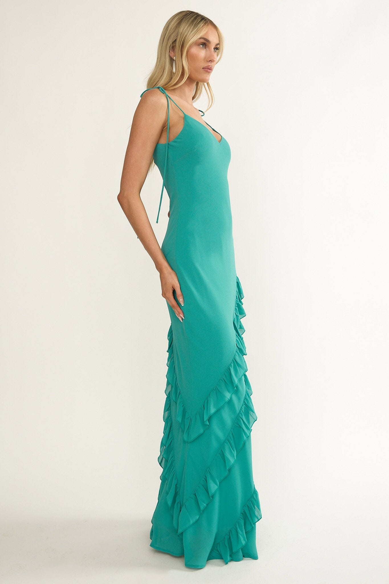 Dreamy Day Ruffle Trim Maxi Dress Turquoise