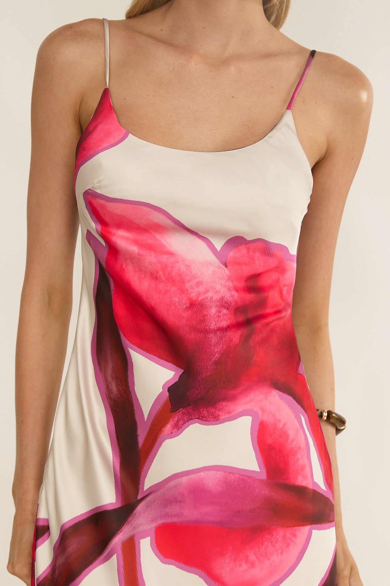 Gilded Dream Chiffon Hem Maxi Dress Print Beige