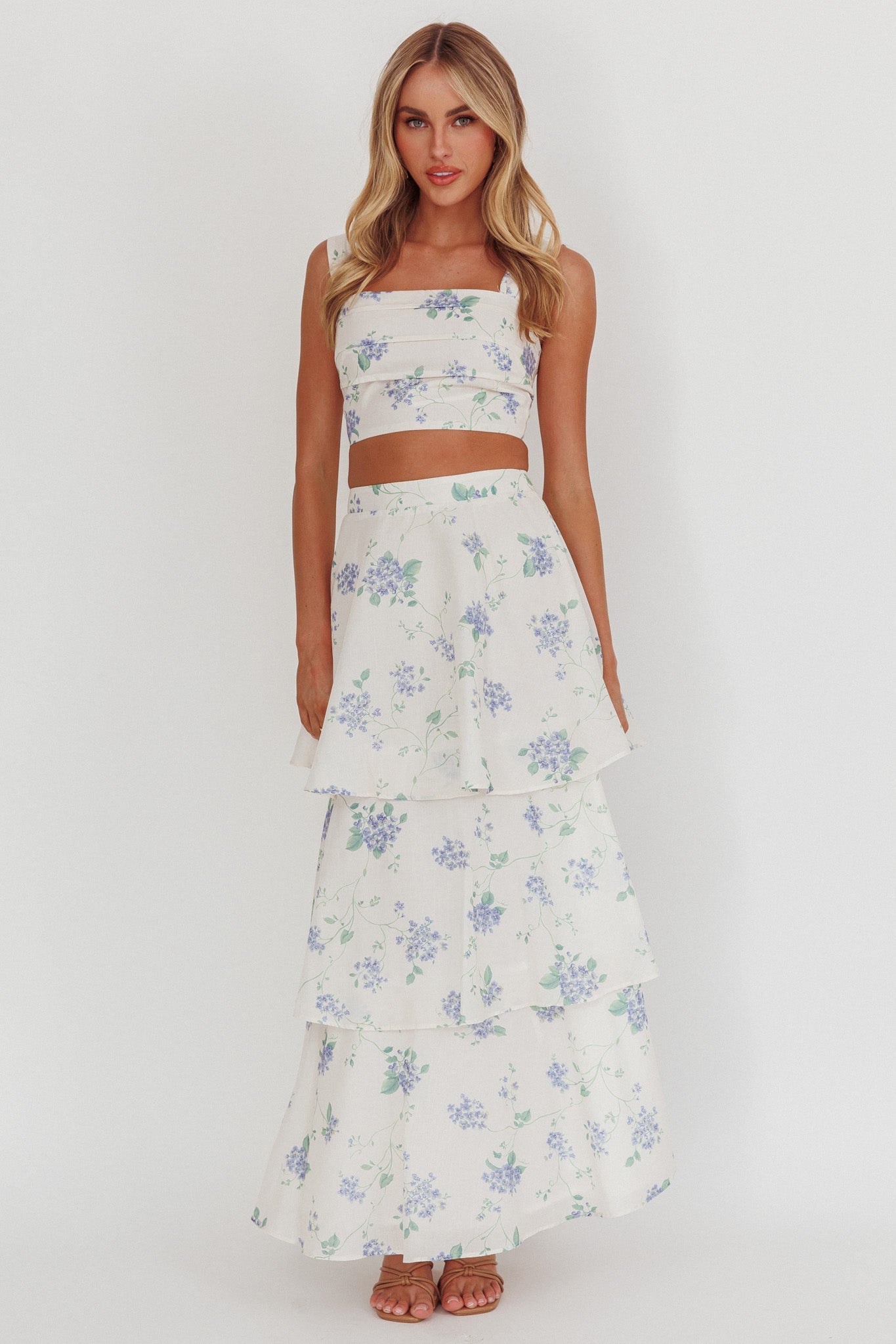 Dixon Pintuck Pleat Crop Top Floral Beige