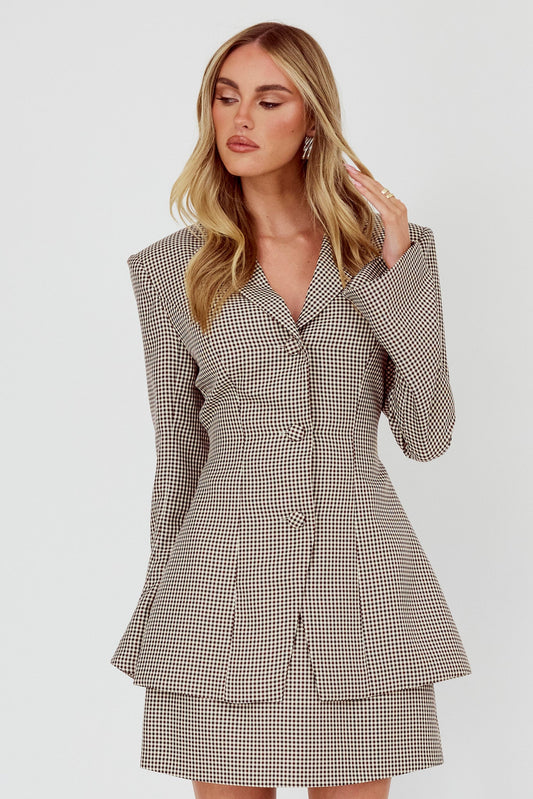 Jozie Back Tie Jacket Plaid Brown