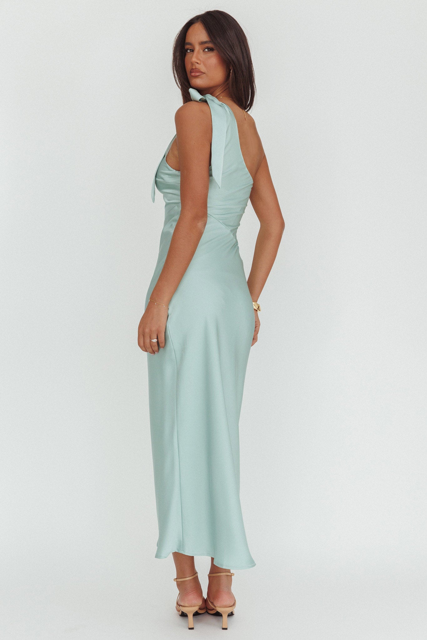 Robertah One-Shoulder Bow Maxi Dress Sage