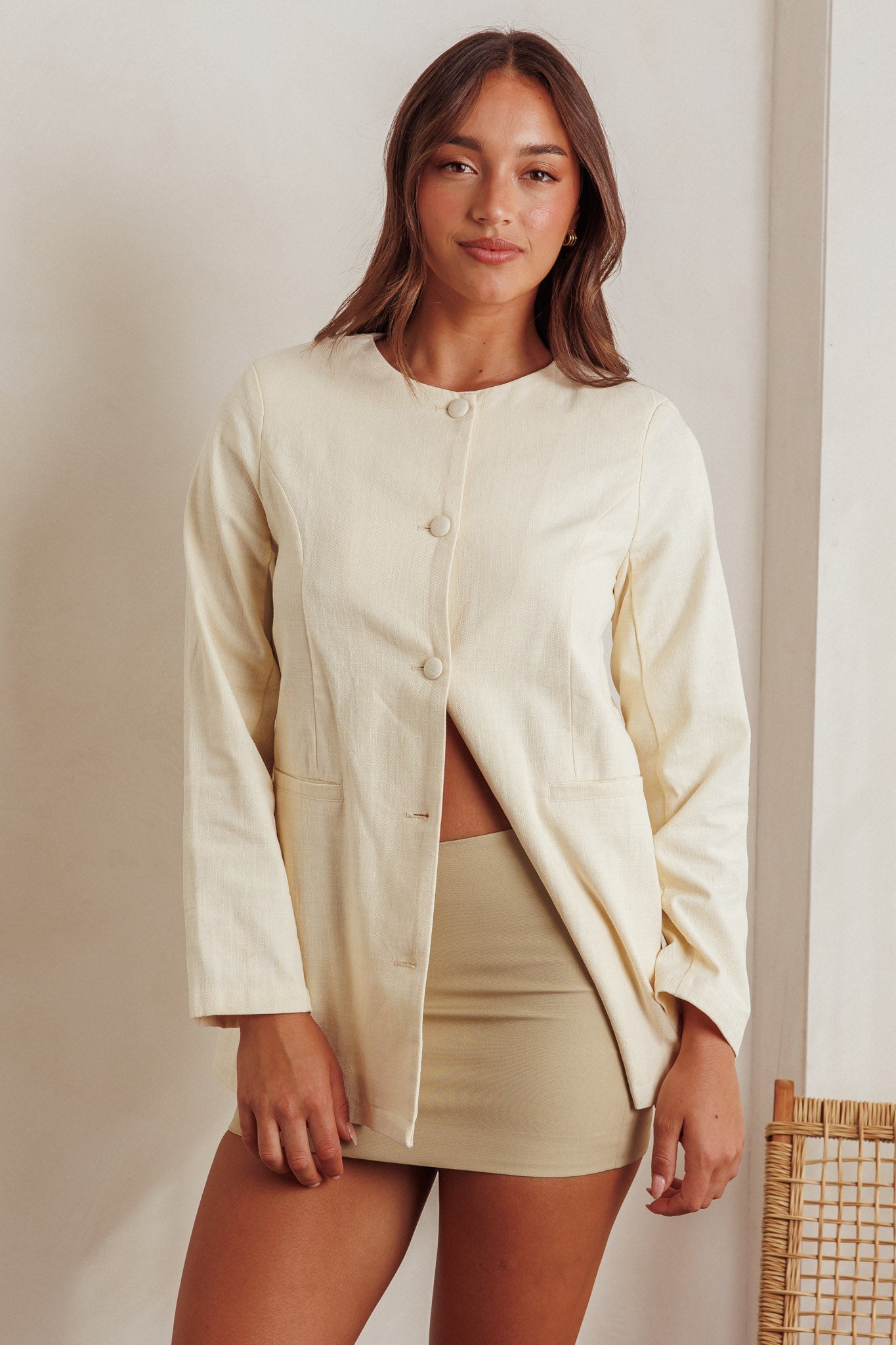 Vikki Round Neck Structured Top Butter
