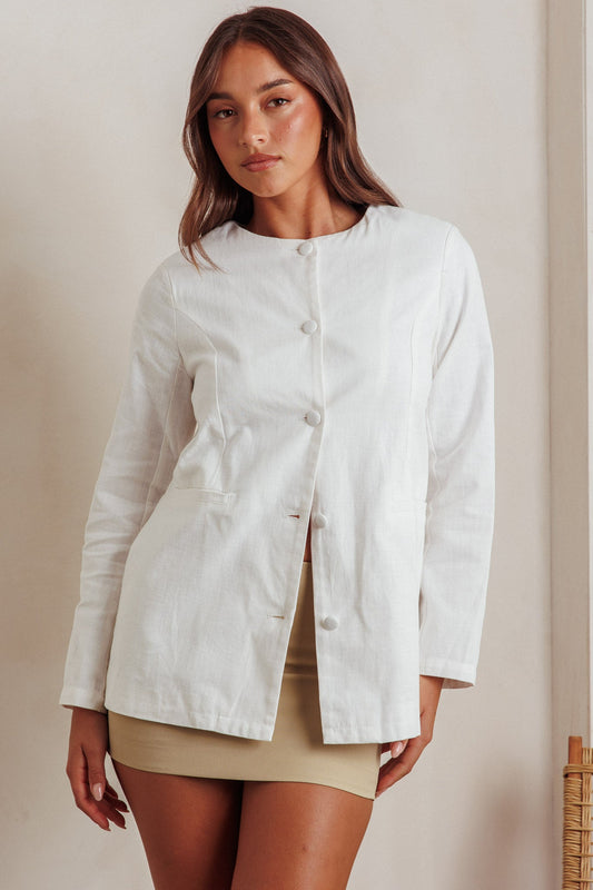 Vikki Round Neck Structured Top Cream