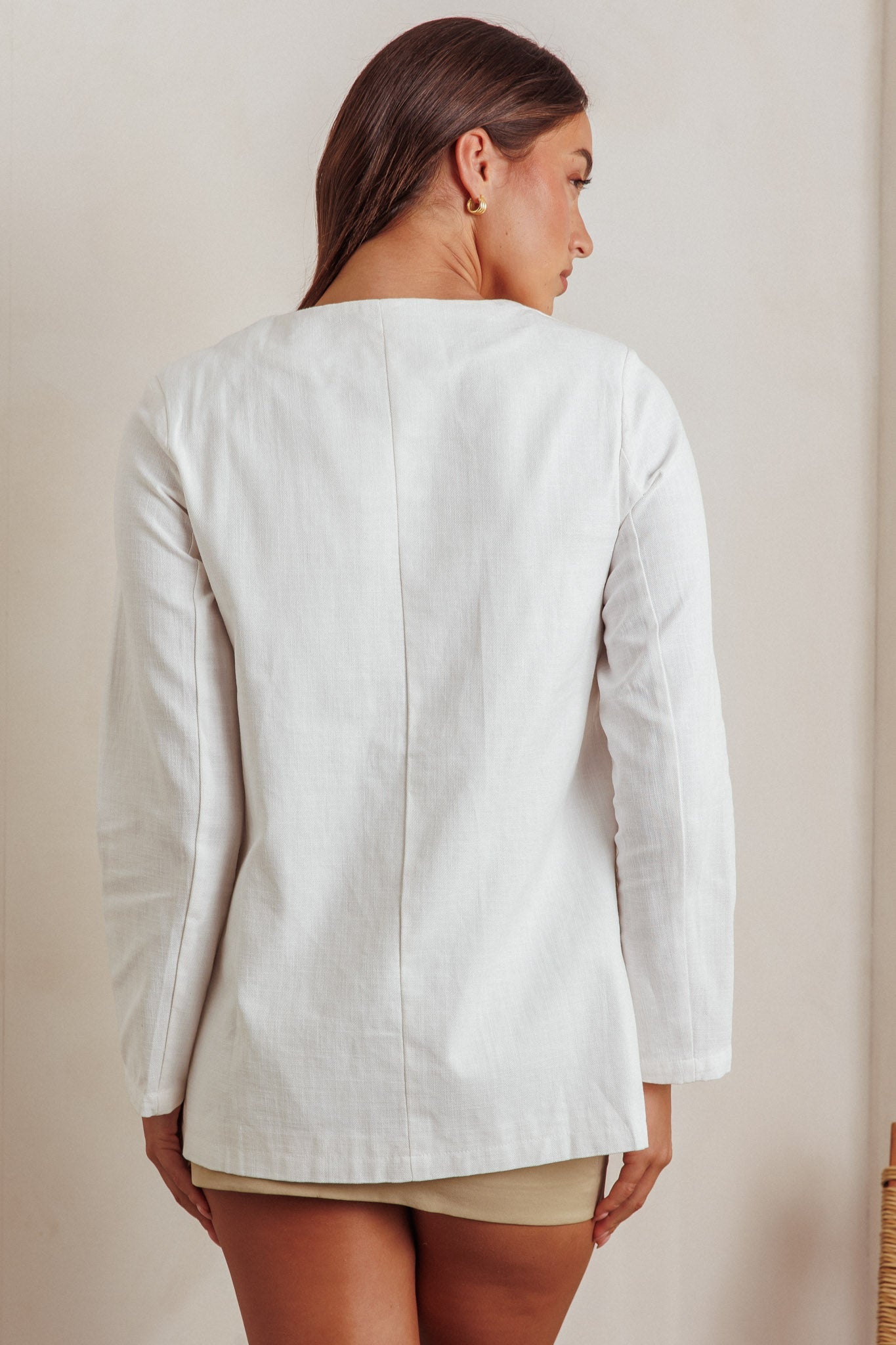 Vikki Round Neck Structured Top Cream