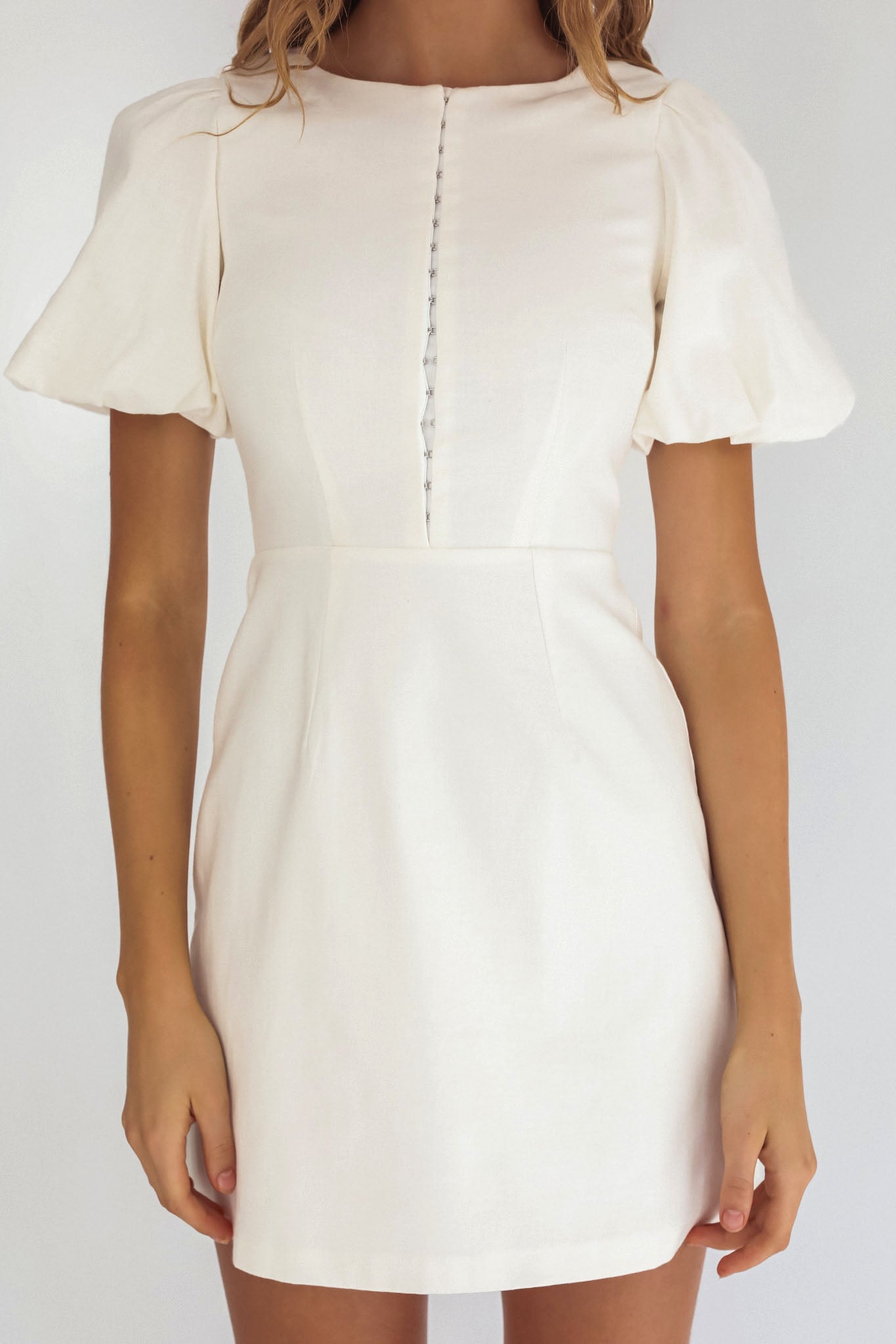 Leronne Hook & Eye Puff Sleeve Mini Dress White