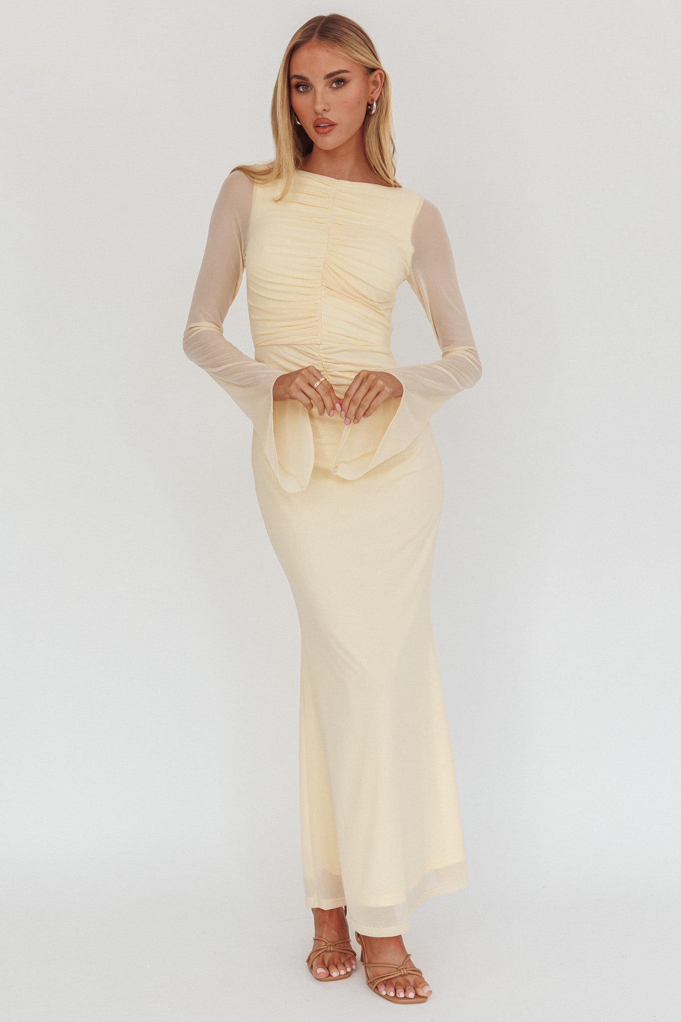 Luna Love Long Sleeve Mesh Maxi Dress Cream