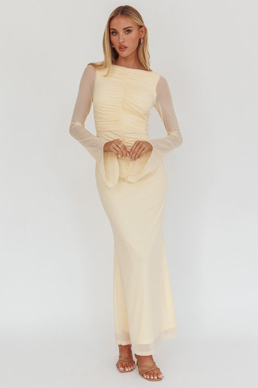 Luna Love Long Sleeve Mesh Maxi Dress Cream