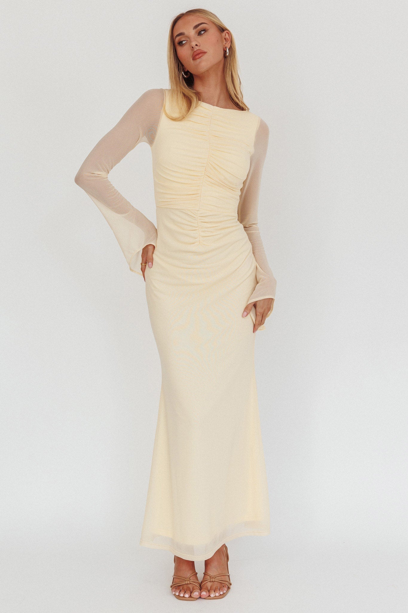 Luna Love Long Sleeve Mesh Maxi Dress Cream