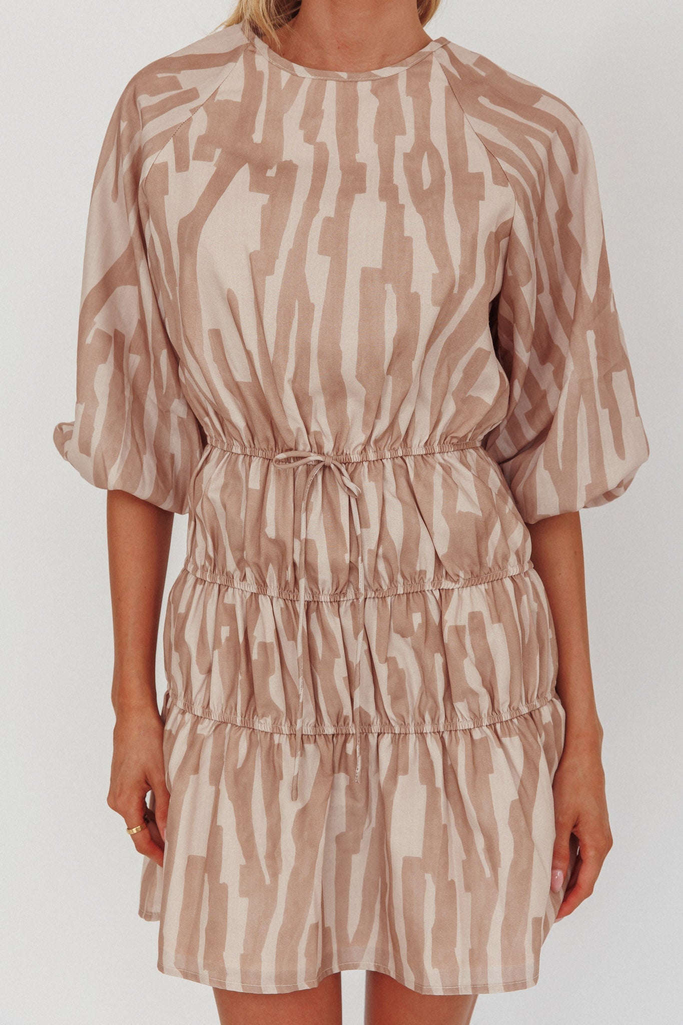 Ezriah Puff Sleeve Mini Dress Print Coffee