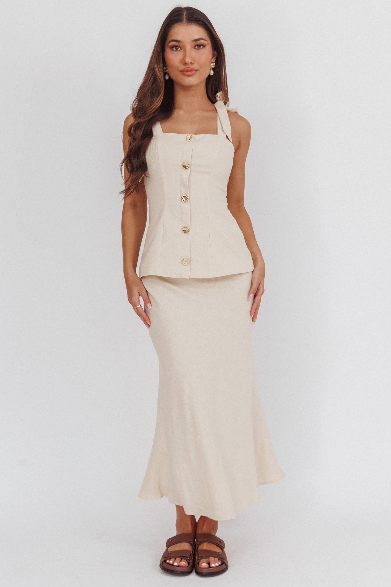 Post It Mid-Rise Maxi Skirt Cream