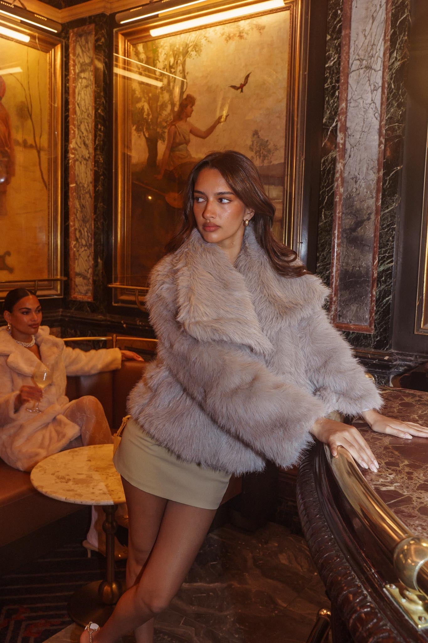 Copenhagen Oversized Lapel Fur Jacket Cream