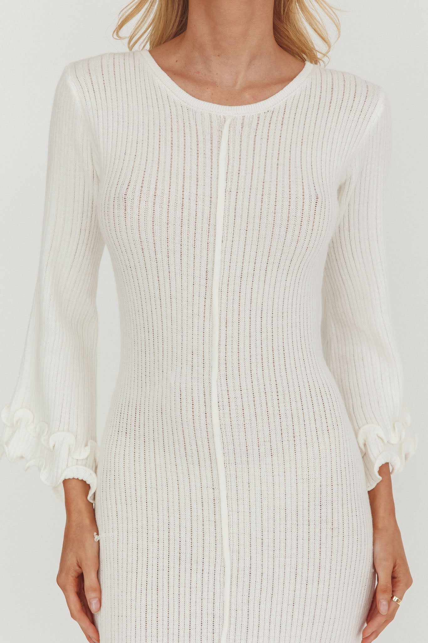 Wrenna Bell Sleeve Knit Maxi Dress White