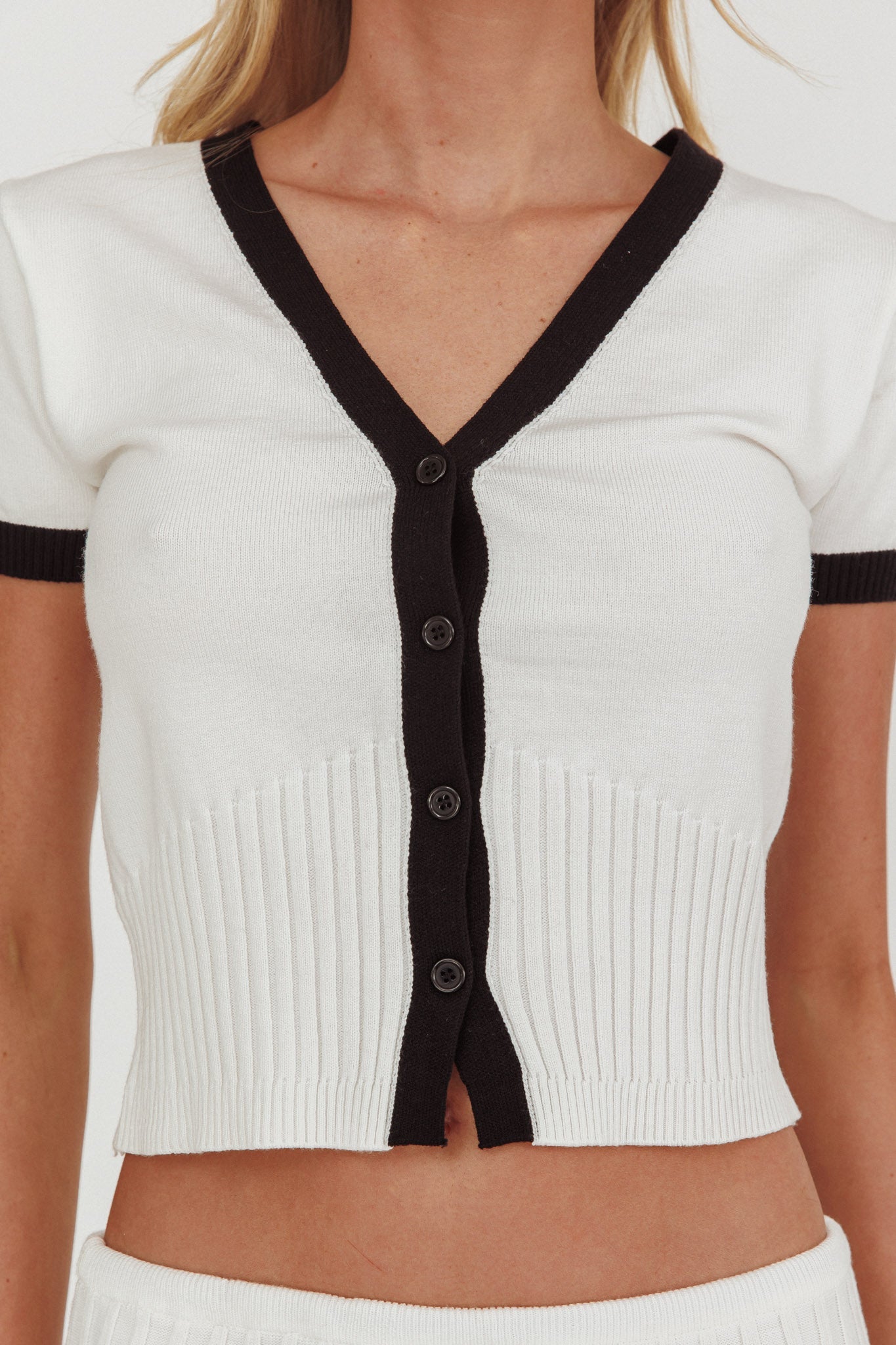 Yaeli Button-Up Knit Top White