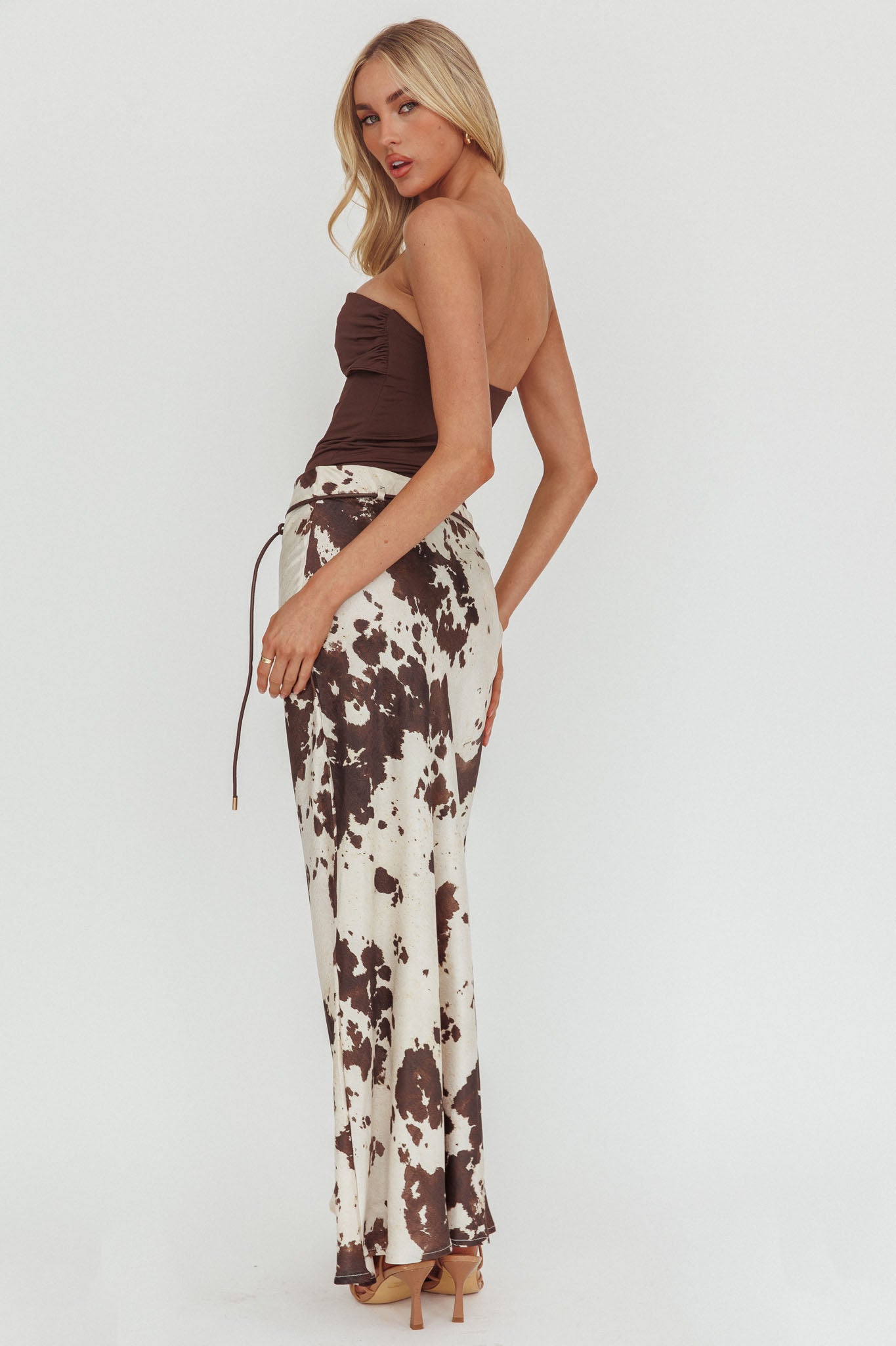 Takara String Tie Maxi Skirt Cow Print