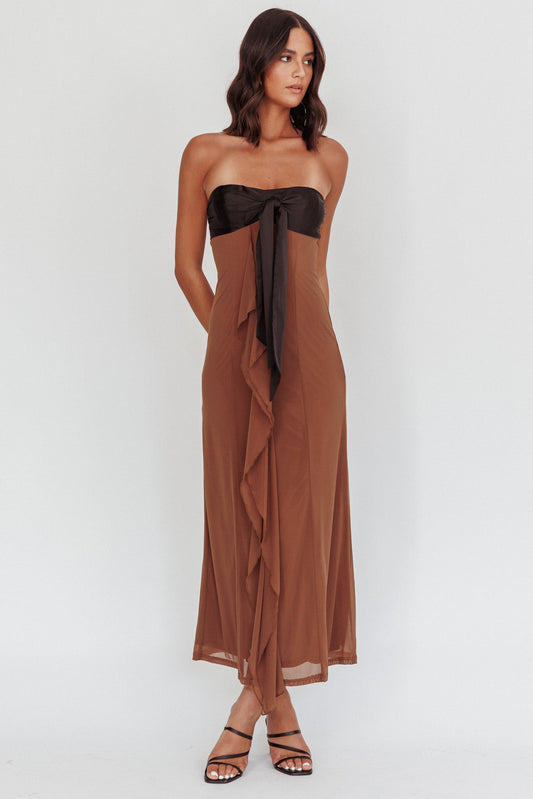 Keep Her Wild Strapless Tied Bust Dress Cedar