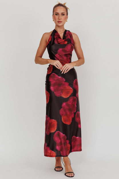 Lustrous Cowl Neck Maxi Dress Pink