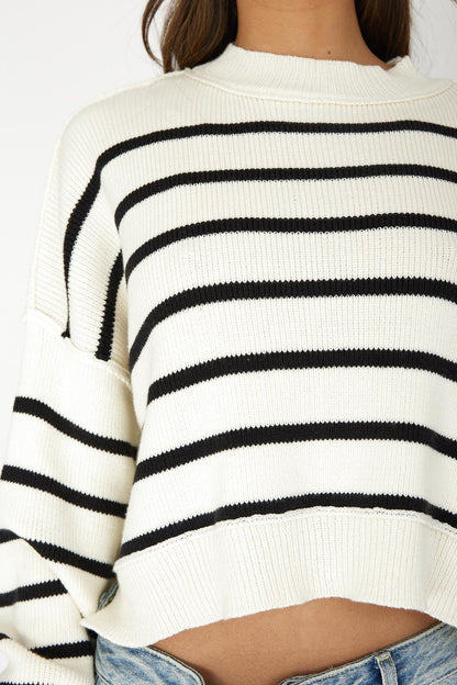 Fly High Drop Shoulder Knit Sweater Stripe Beige