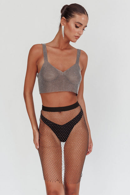 Star Rise Diamante Fishnet Skirt Black