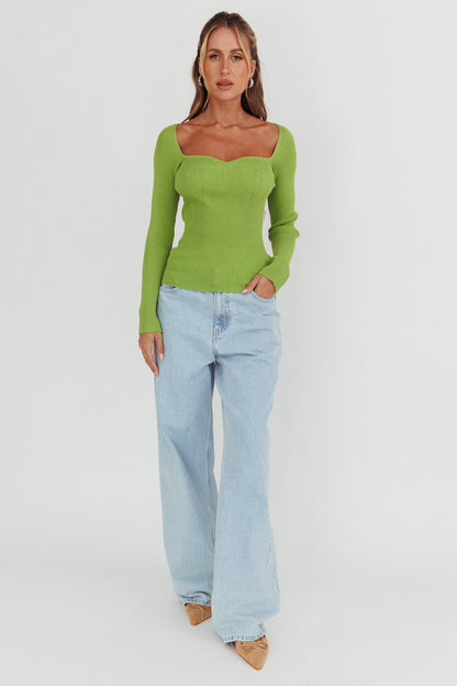 Switch Focus Long Sleeve Knit Top Matcha