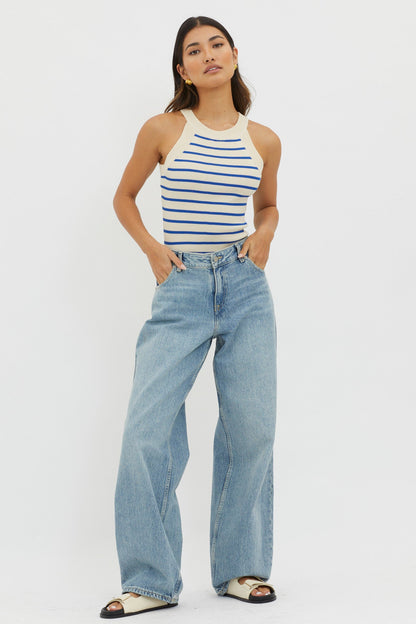 Made It Ribbed Knit Top Stripe Blue