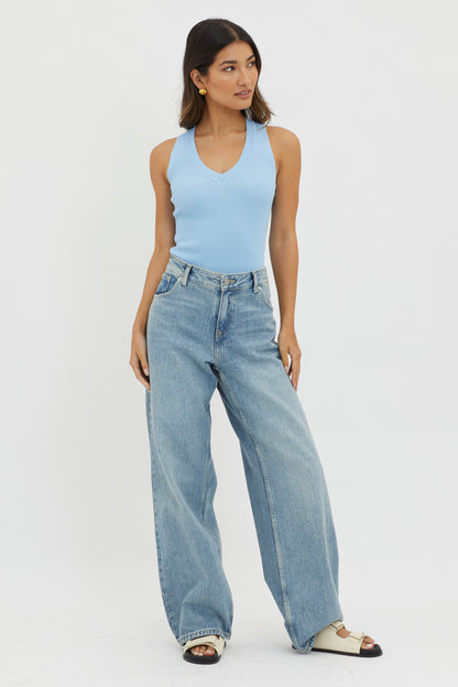 D'Lila V-Neck Ribbed Knit Top Baby Blue