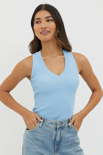 D'Lila V-Neck Ribbed Knit Top Baby Blue