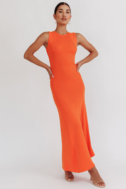 Braylee Sleeveless Ribbed Knit Maxi Dress Orange