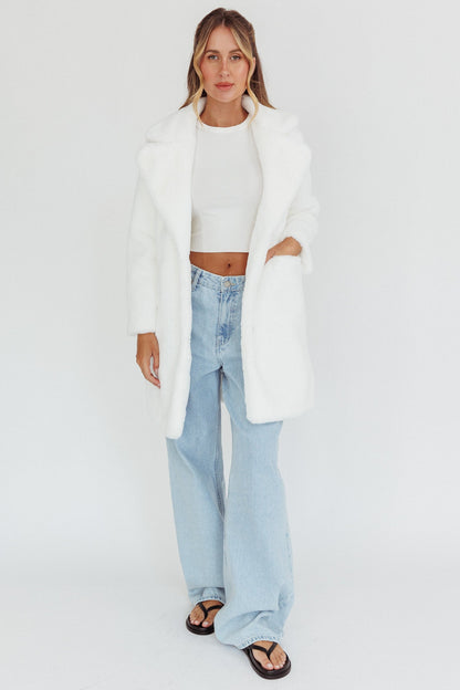Perceptions Longline Faux Fur Coat White