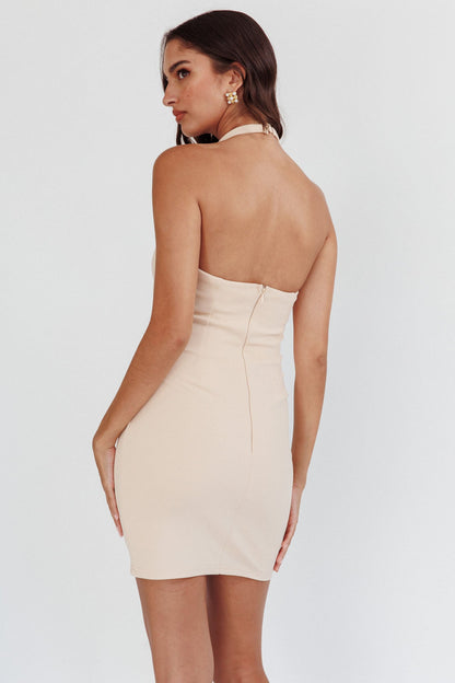 Outspoken Halterneck Mini Dress Beige