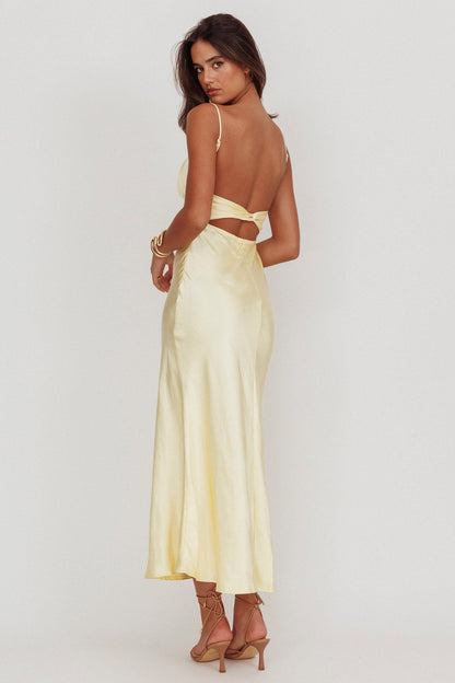 Nerida Twist Back Satin Maxi Dress Lemon