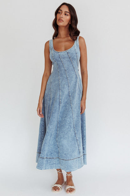 Ellora Side Pocket Midi Dress Denim Blue